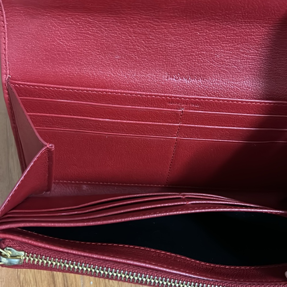 Authentic YSL Red / Burgundy Leather Flap Wallet - Picture 7 of 16